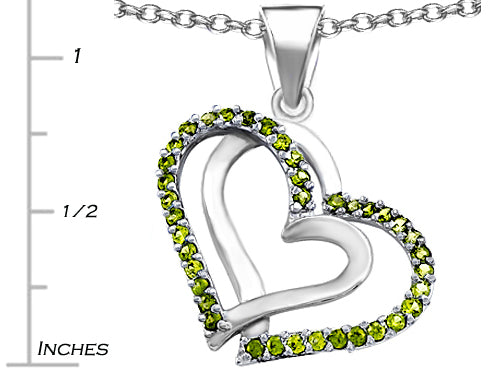 Star K™ Round Simulated Peridot Double Hearts Pendant Necklace