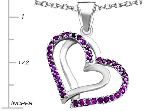 Star K™ Round Simulated Amethyst Double Hearts Pendant Necklace