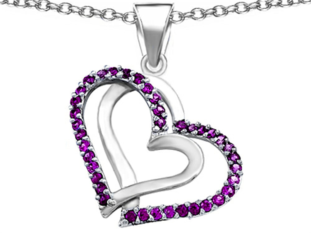 Star K™ Round Simulated Amethyst Double Hearts Pendant Necklace