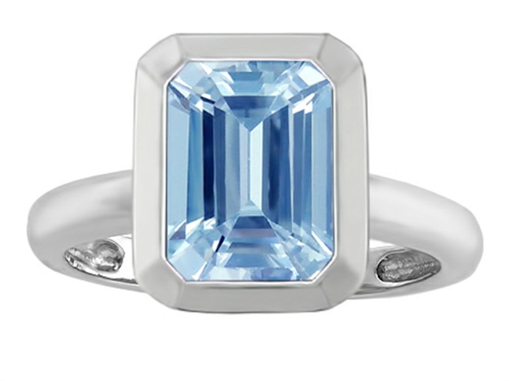 Star K 9x7mm Emerald Cut Octagon Solitaire Ring With Simulated Aquamarine