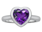 Star K 8mm Heart Shape Solitaire Ring With Simulated Amethyst
