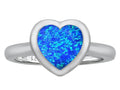 Star K 8mm Heart Shape Solitaire Ring With Simulated Blue Opal