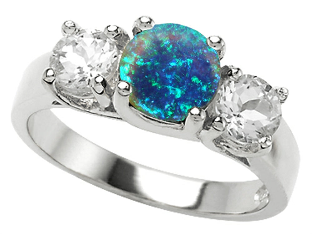 Star K 7mm Round Simulated Blue Opal Ring