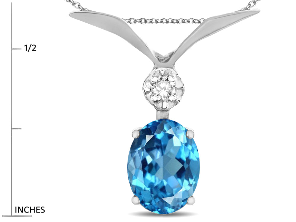 Star K™ 14K Gold Oval 8x6mm Genuine Blue Topaz V Shaped Pendant Necklace