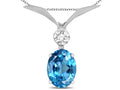 Star K™ 14K Gold Oval 8x6mm Genuine Blue Topaz V Shaped Pendant Necklace