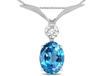 Star K™ 14K Gold Oval 8x6mm Genuine Blue Topaz V Shaped Pendant Necklace