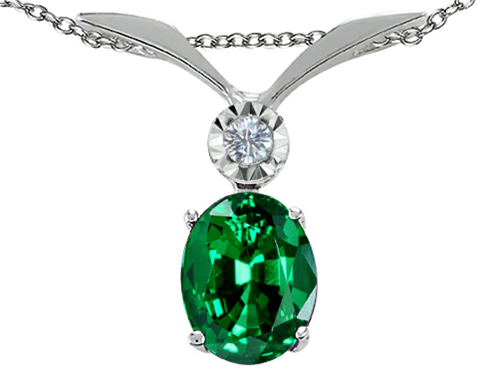 Tommaso Design™ Oval 8x6mm Simulated Emerald And Pendant Necklace