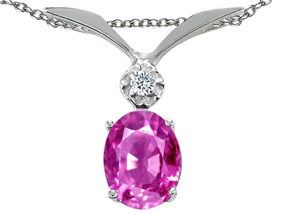 Tommaso Design™ Created Pink Sapphire Oval 8x6mm Pendant Necklace