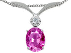 Tommaso Design™ Created Pink Sapphire Oval 8x6mm Pendant Necklace