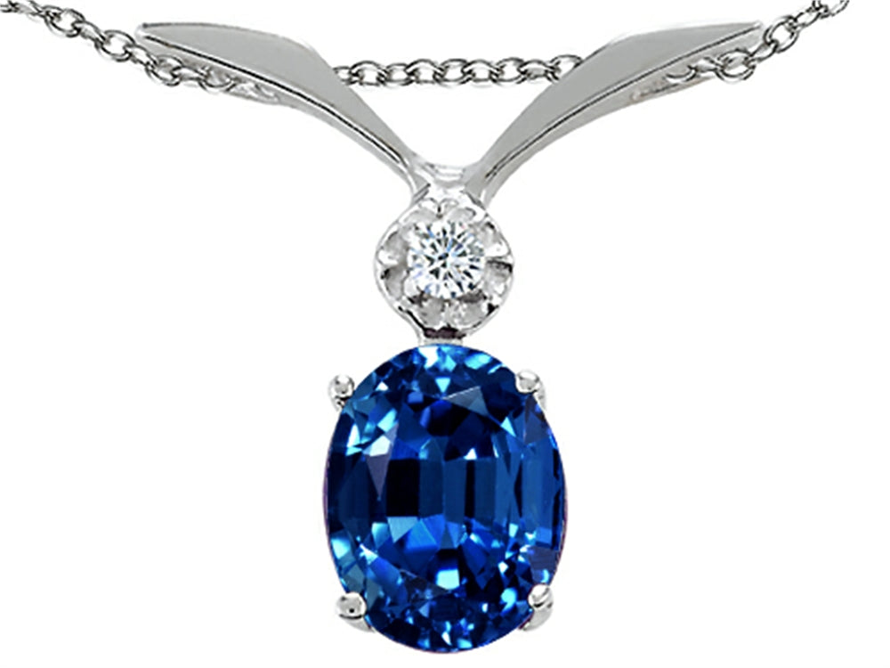 Tommaso Design™ Created Blue Sapphire Oval 8x6mm Pendant Necklace