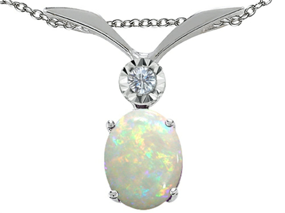 Tommaso Design™ Oval 8x6mm Genuine Opal Pendant Necklace
