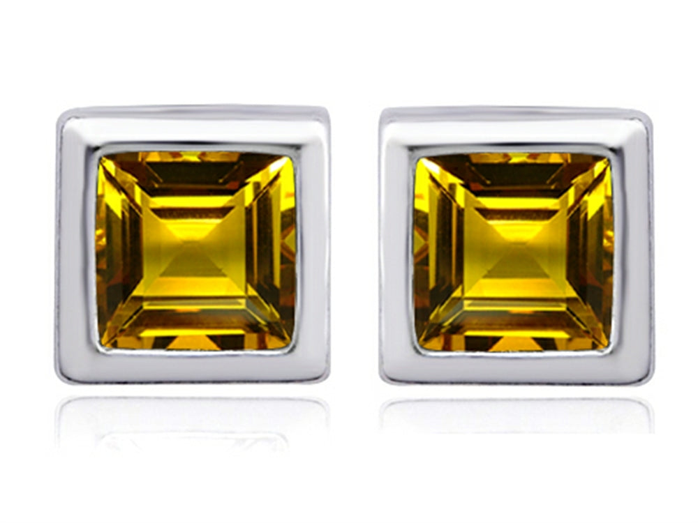 Star K™ 7mm Square Cut Simulated Citrine Earrings Studs