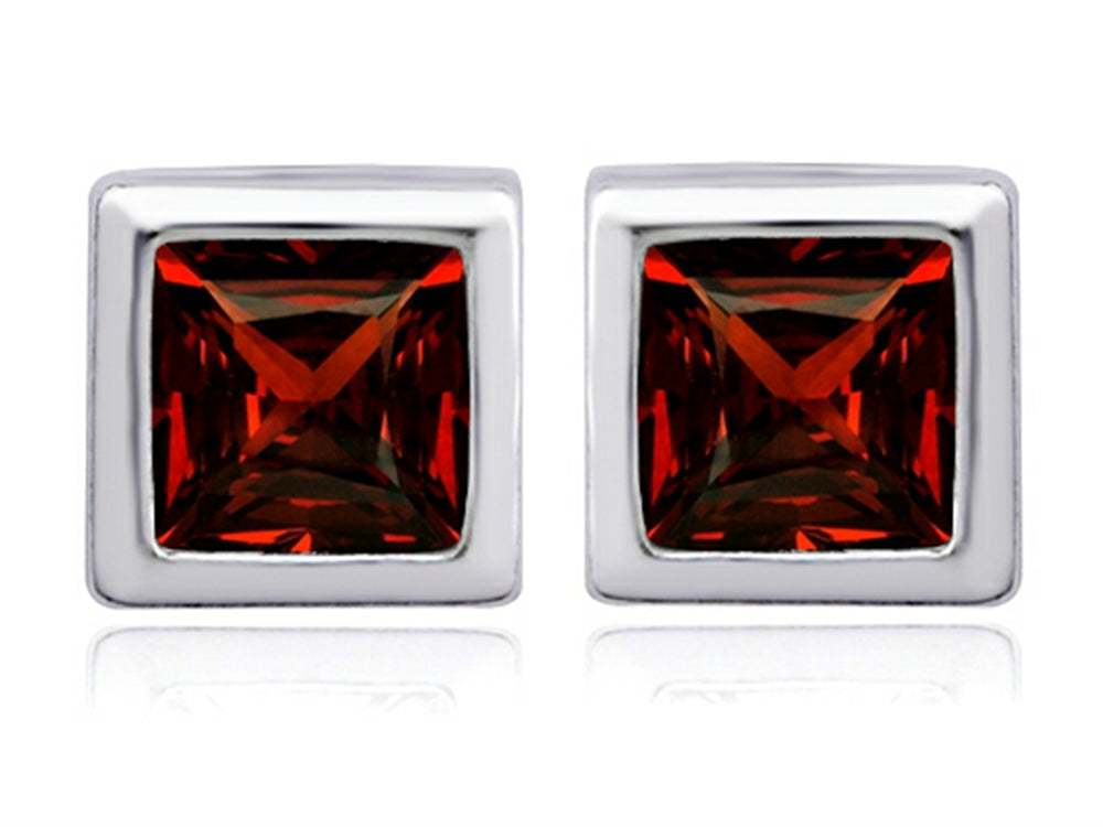 Star K™ 7mm Square Cut Simulated Garnet Earrings Studs