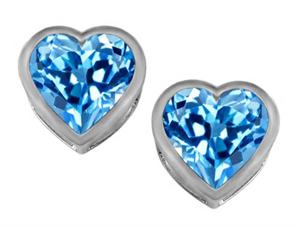 Star K™ 7mm Heart Shape Simulated Blue Topaz Heart Earrings Studs
