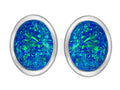 Star K™ 8x6mm Oval Blue Created Opal Earrings Studs