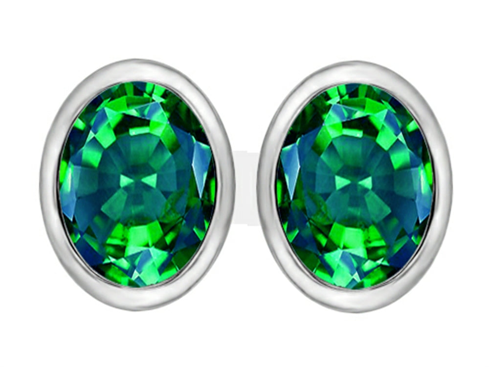 Star K™ 8x6mm Oval Simulated Emerald Earrings Studs
