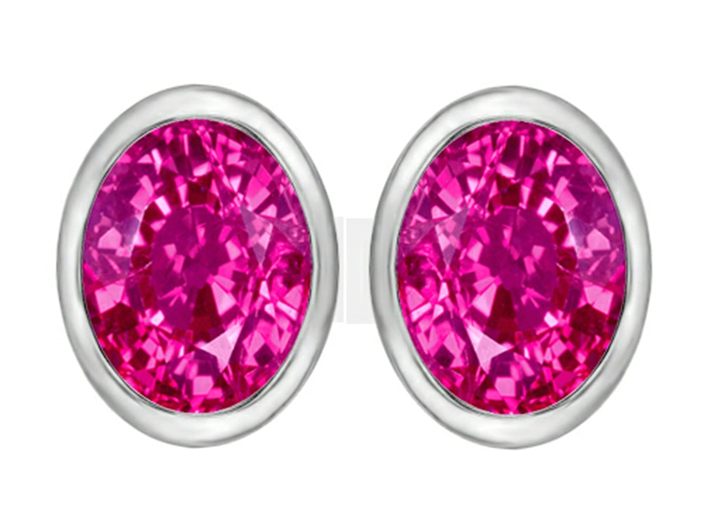 Star K™ 8x6mm Oval Created Pink Sapphire Earrings Studs