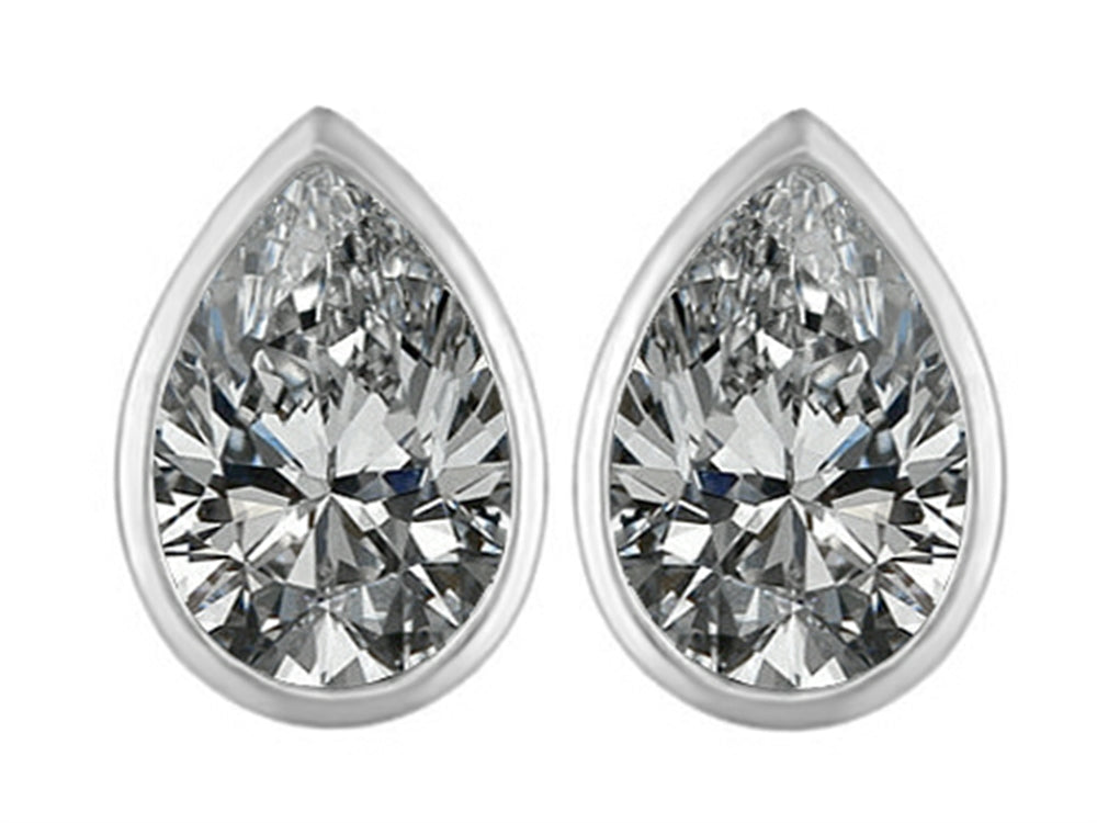 Star K™ 9x6mm Pear Shape Genuine White Topaz Earrings Studs