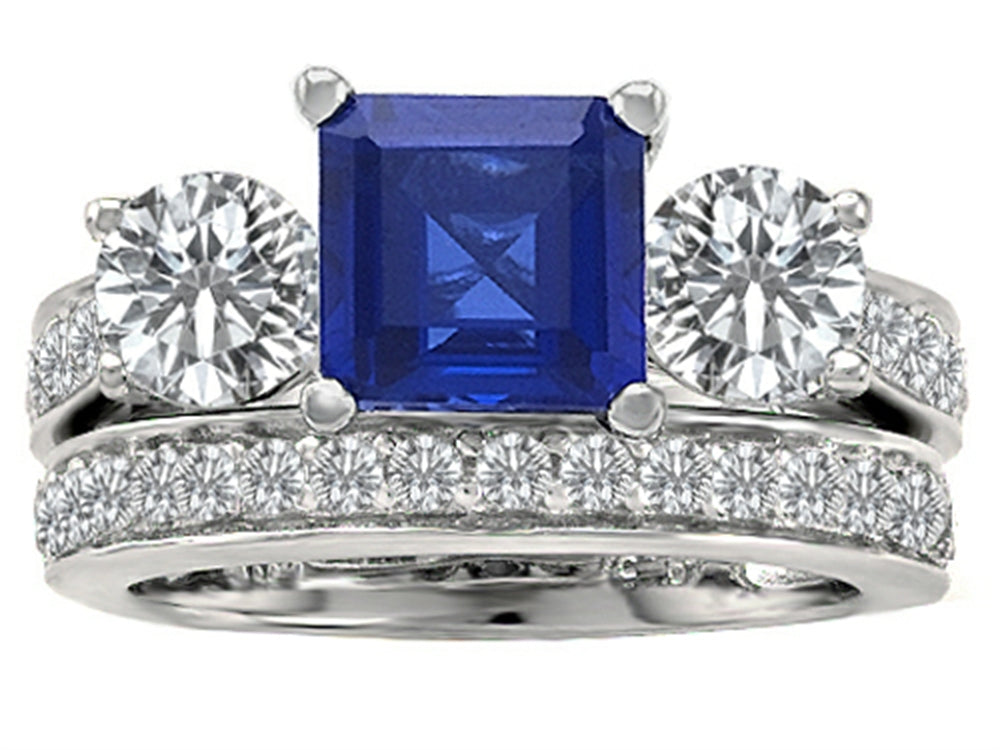 Star K 7mm Square Cut Created Sapphire Wedding Set