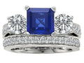 Star K 7mm Square Cut Created Sapphire Wedding Set