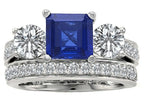 Star K 7mm Square Cut Created Sapphire Wedding Set