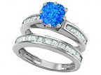 Star K Cushion-Cut 7mm Simulated Blue Opal Wedding Set