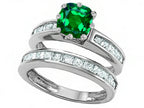Star K Cushion-Cut 7mm Simulated Emerald Wedding Set