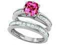 Star K Cushion-Cut 7mm Created Pink Sapphire Wedding Set