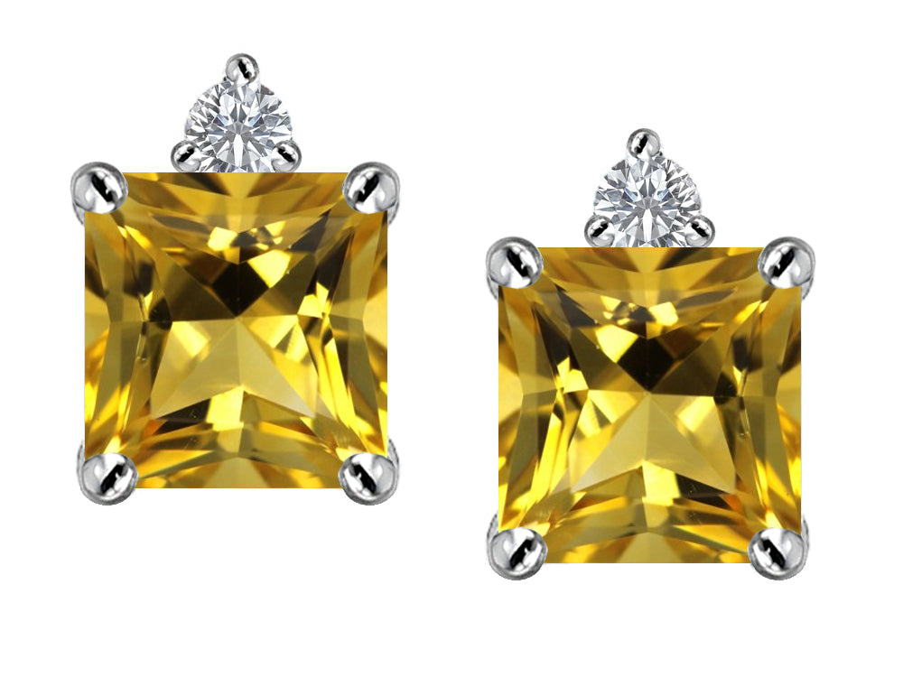 Star K™ 7mm Square Cut Simulated Citrine Earrings Studs