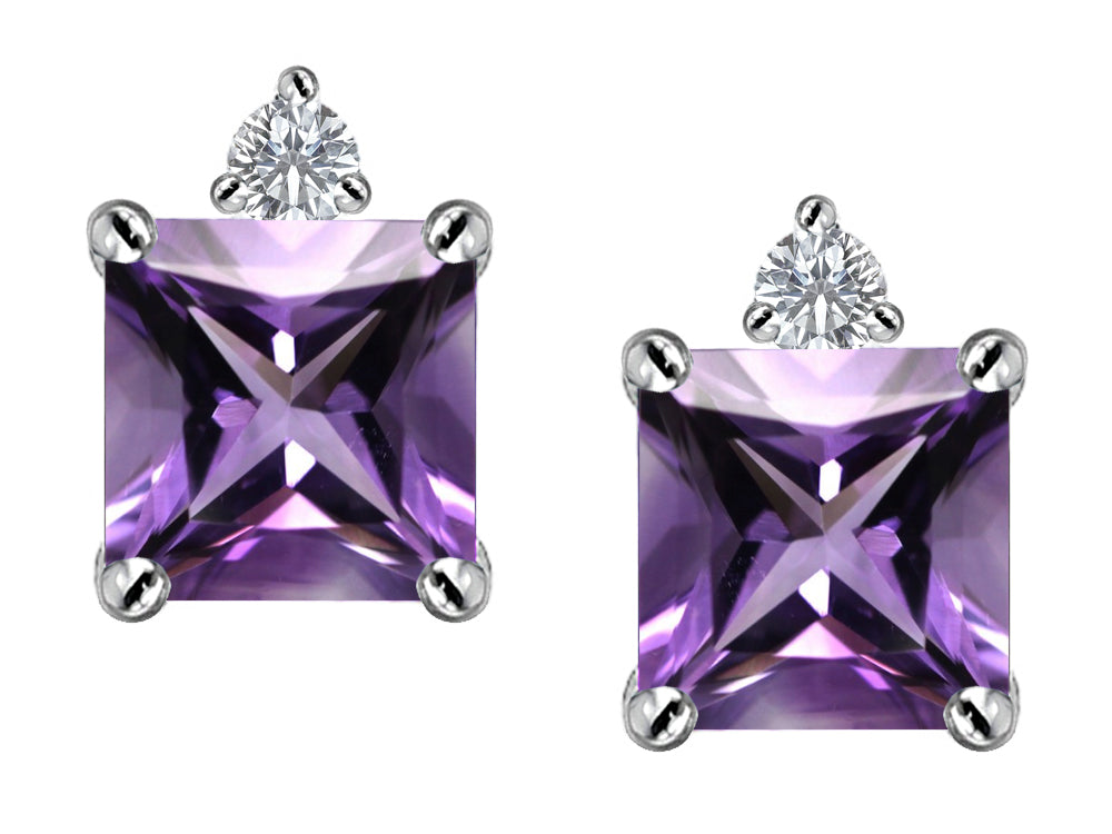 Star K™ 7mm Square Cut Simulated Amethyst Earrings Studs