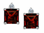 Star K™ 7mm Square Cut Simulated Garnet Earrings Studs