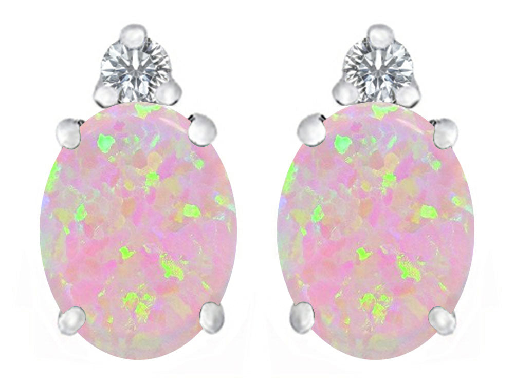 Star K™ 8x6mm Oval Pink Created Opal Earrings Studs