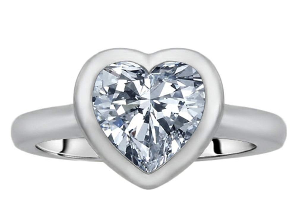 Star K 8mm Heart Shape Solitaire Ring With Genuine White Topaz
