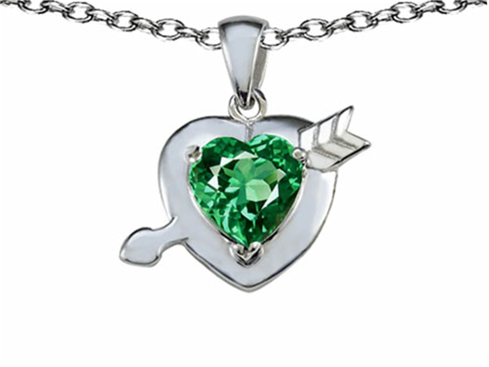 Star K™ Heart With Arrow Love Pendant Necklace With Simulated Emerald
