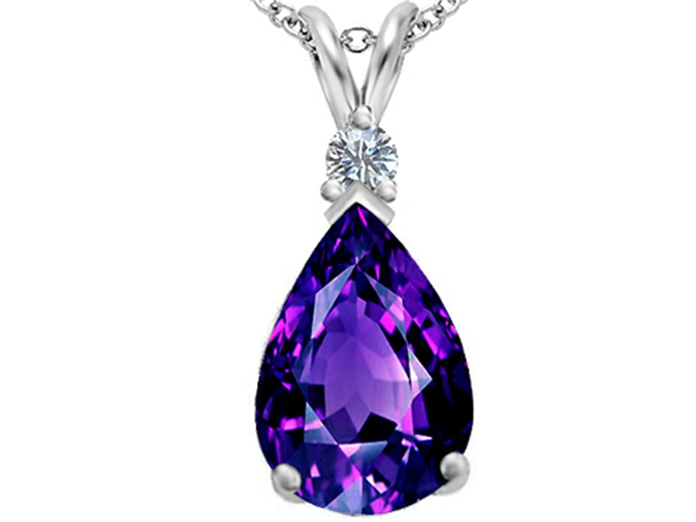 Star K™ Large 14x10mm Pear Shape Simulated Amethyst Pendant Necklace