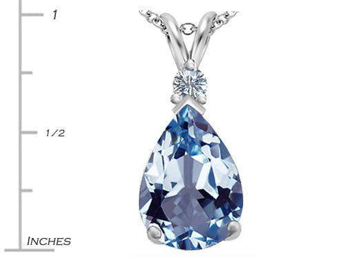 Star K™ Large 14x10mm Pear Shape Simulated Aquamarine Pendant Necklace