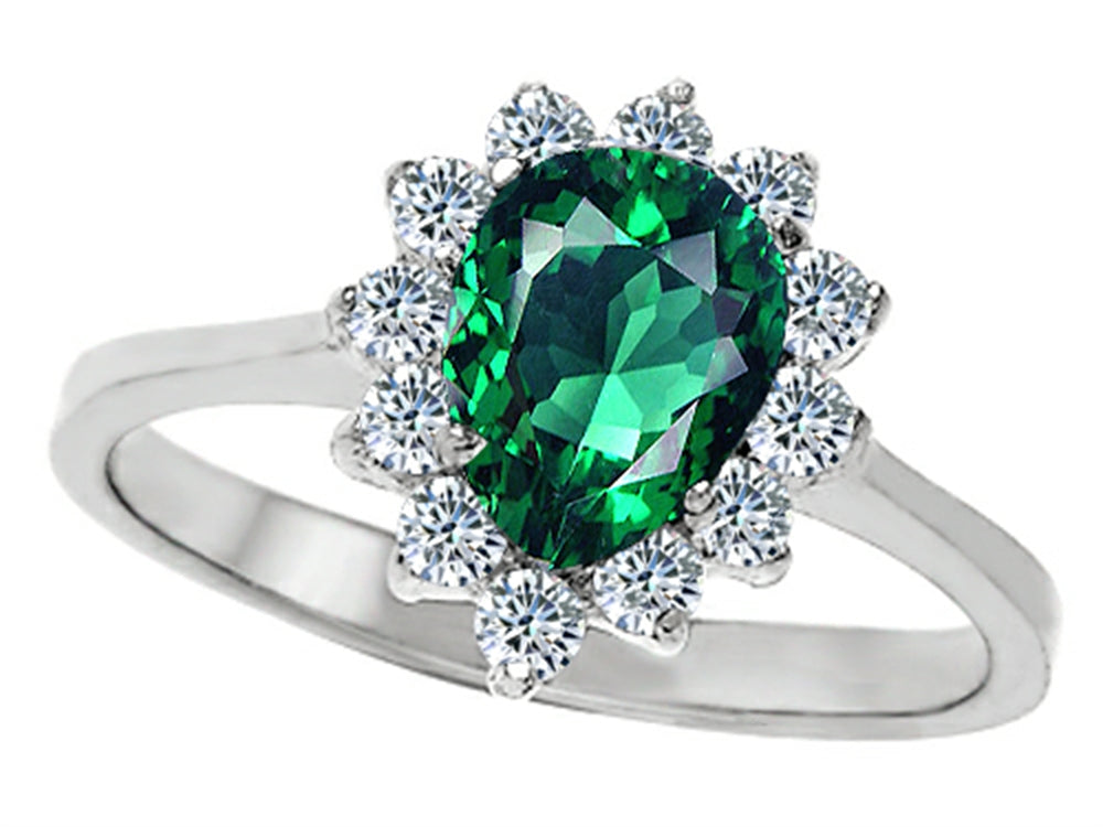 Star K 8x6mm Pear Shape Simulated Emerald Ring
