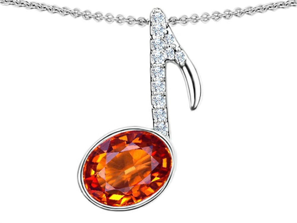 Star K™ Musical Note Pendant Necklace With Simulated Orange Mexican Fire Opal Oval 11x9mm