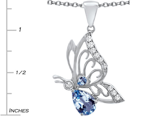Star K™ Butterfly Pendant Necklace With 9x6mm Pear Shape Simulated Aquamarine