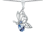 Star K™ Butterfly Pendant Necklace With 9x6mm Pear Shape Simulated Aquamarine