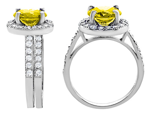 Star K 8mm Round Simulated Citrine Wedding Set