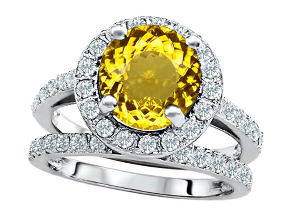 Star K 8mm Round Simulated Citrine Wedding Set