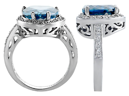 Star K Large 10mm Heart Shape Simulated Aquamarine Wedding Ring