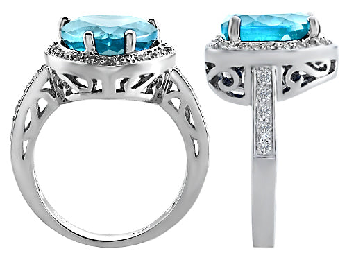 Star K Large 10mm Heart Shape Simulated Blue Topaz Wedding Ring