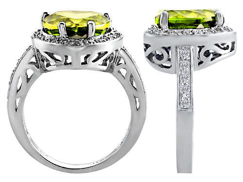Star K Large 10mm Heart Shape Simulated Peridot Wedding Ring
