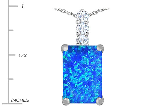 Star K™ Large 14x10mm Emerald Cut Blue Created Opal Pendant Necklace