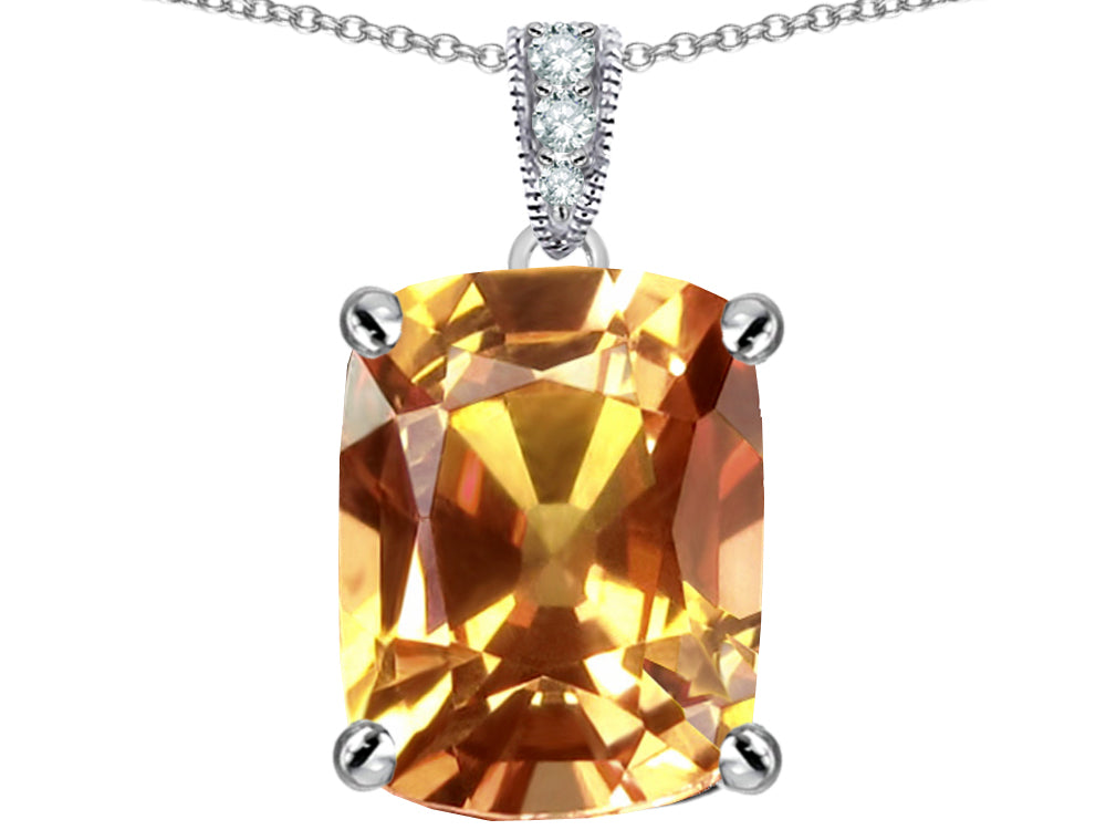 Star K™ Large 12x10mm Cushion-Cut Simulated Imperial Yellow Topaz Pendant Necklace
