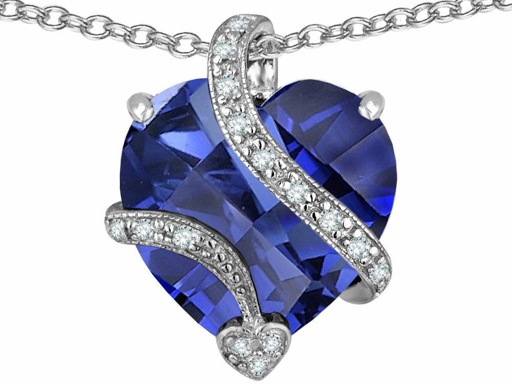 Star K™ Large 15mm Heart Shape Simulated Tanzanite Love Pendant Necklace