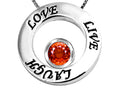 Star K™ Live/Love/Laugh Circle of Life Pendant Necklace with Round 7mm Simulated Orange Mexican Fire Opal