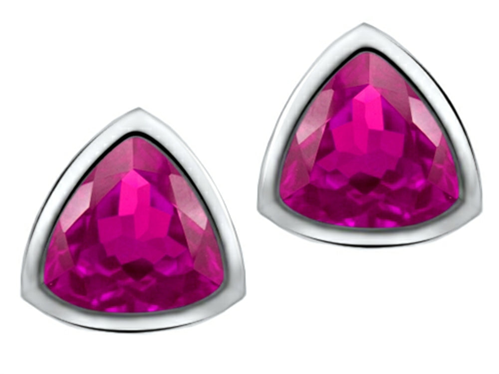 Star K™ 7mm Trillion Cut Created Pink Sapphire Earrings Studs